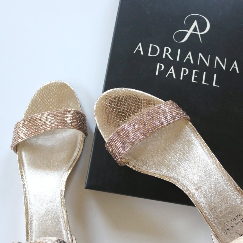 Adrianna Papell Evie Open Toe Wedge Dressy Sandal Metallic Beaded Size 38 / US 8